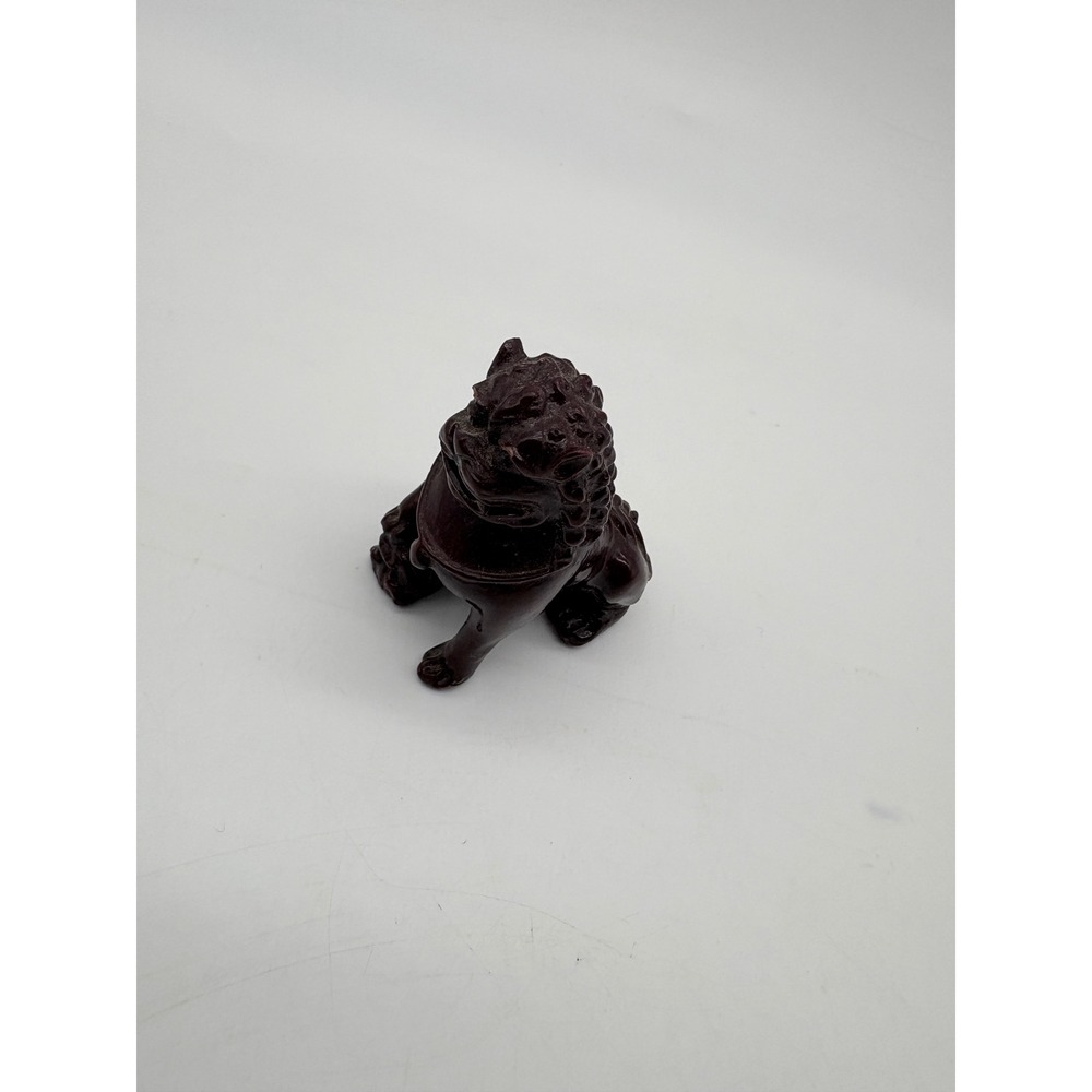 Vintage Asian Chinese Resin Foo Dog Guardian Lion Statue Figurine Dark Red 2"